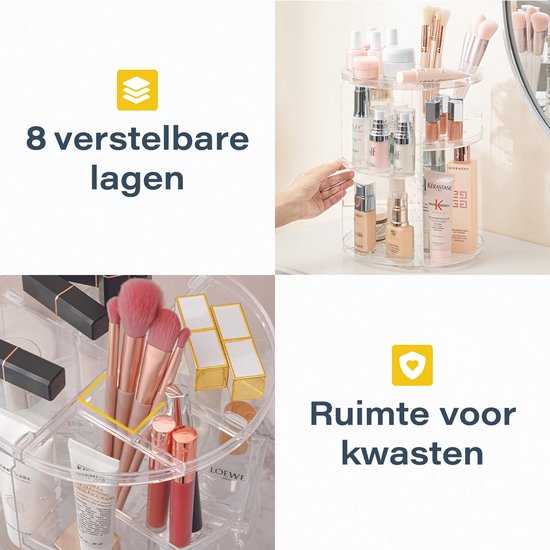 Draaibare make up organizer - Transparant - Draaibaar - Voor - Make-up borstels - Make-up sponsje - Make-up tafel - Doos meisjes - Geschenkset - kinderen set - voor meisjes