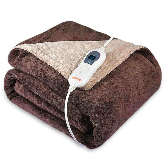 Goliving Elektrische Fleece Plaid - Warmtedeken - Verwarmende Fleecedeken - Elektrische Deken - 3 Warmtestanden - Machinewasbaar - 120 Watt - 2.5 Meter Snoer - Sherpa Flanel - 160 x 120 cm - Bruin