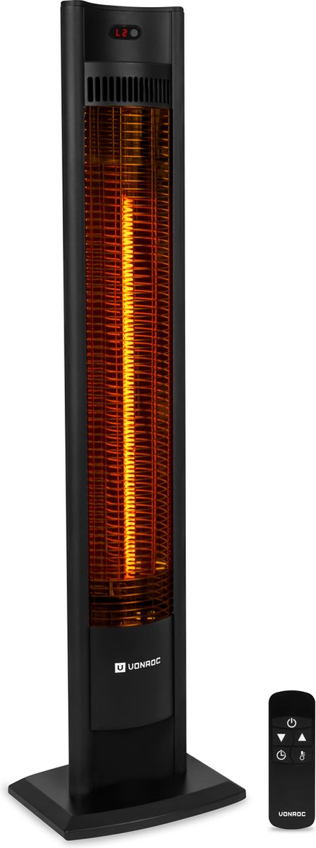 VONROC Terrasverwarmer – 2 Warmtestanden – 2000 W – 117 x 27 x 17 cm – Zwart