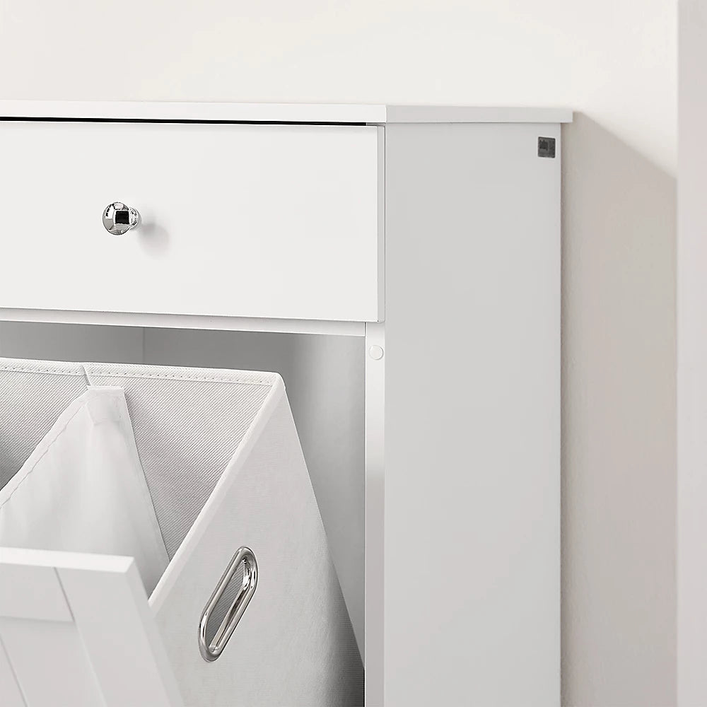 Sobuy Badkamerkast Wasmandkast – Voorzien Van 1 Uitneembare Wasmand En 1 Deur En 1 Schuiflade – Voor Badkamer En Wasruimte – Wit Gelakt Mdf – 40 x 38 x 90 cm