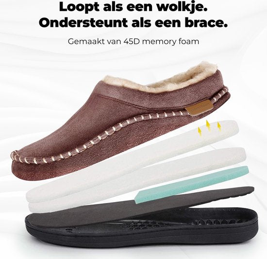 Pantoffels Heren - Sloffen - Mocassins - Tan - Anti-slip - Maat 44/45 - Comfeet