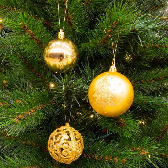Giftsome Gouden Kersballen Set - 60 Kunststof Kerstballen - Incl. Gouden Piek - Kerst Decoratie - 6/7 cm