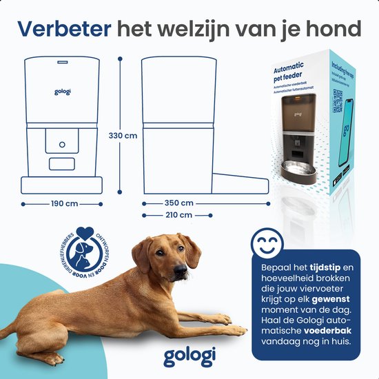 Gologi Automatische Voerbak Eva - Voice Recorder - Camera - Voerautomaat hond - Voerautomaat dispenser kat - Brokgrootte 3 tot 15 mm - Inhoud 6L - Zwart