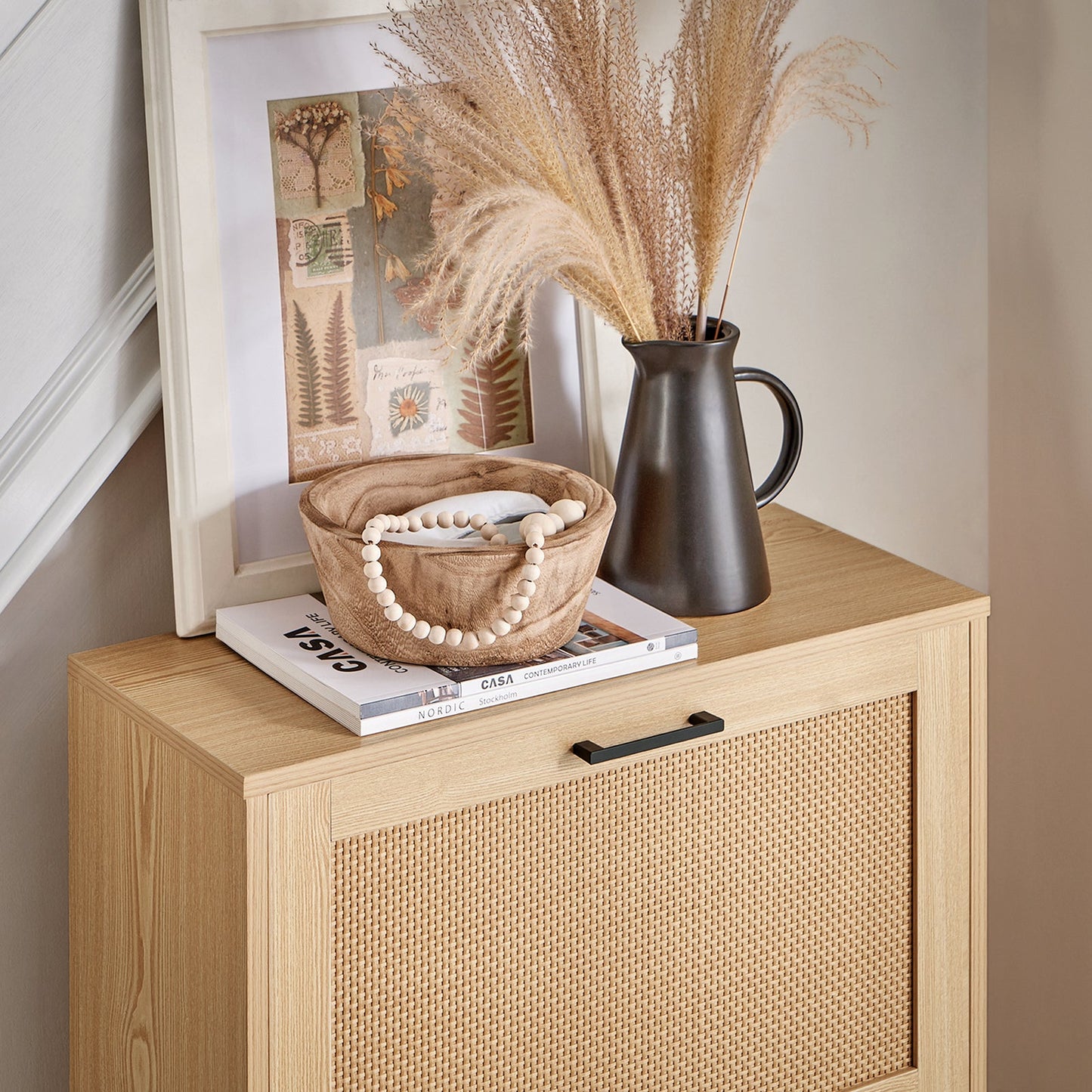 SoBuy schoenenkast met 3 kleppen - rotanlook – smal design – 60 x 24 x 127 cm – naturel