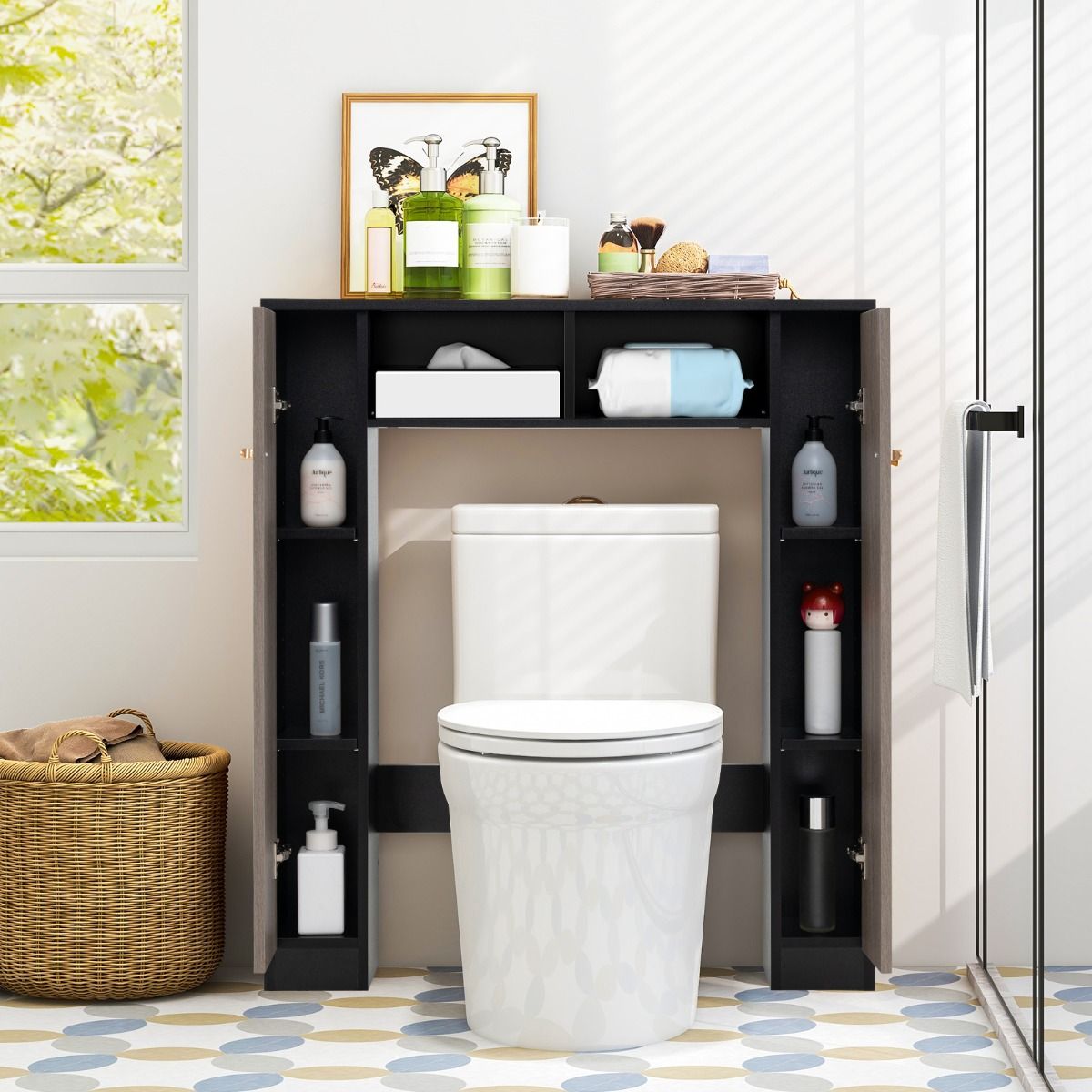 Coast Badkamerkast boven het toilet - dubbele deur - verstelbare planken - zwart