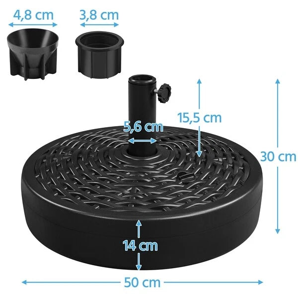 Yaheetech Parasolvoet Ø50 cm - Zwart - Vulbare Parasolstandaard met Water of Zand voor Parasols Ø38-48 mm