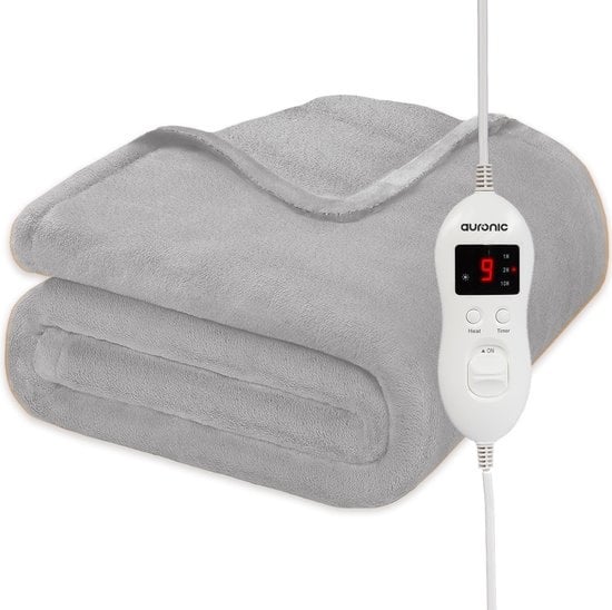Auronic Elektrische Deken - Warmtedeken - 9 Warmtestanden - 1 Persoons - 160x120cm - Licht Grijs