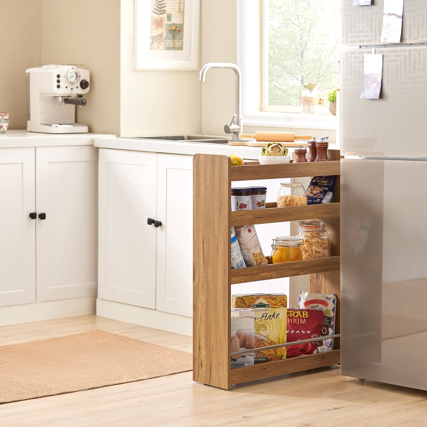 SoBuy Keukenrek 4-Laags op wielen - Max. 20 kg - 60 x 19 x 81 cm - Bruin