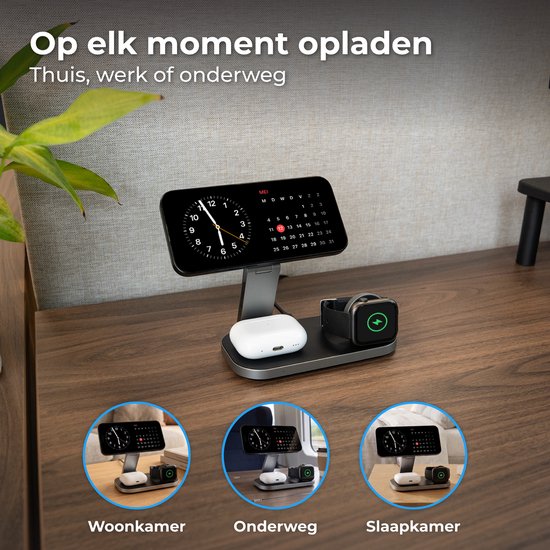 Nuvance Draadloze Oplader - 3 in 1 - 15W - Oplaadstation - Snellader - Wireless Charger - Geschikt voor Apple Smartwatch & Oortjes