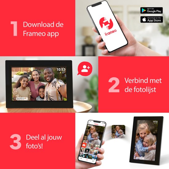 Denver Digitale Fotolijst 15.6 Inch - XL - Hout - Full HD - Frameo App - Fotokader - WiFi - 8GB - IPS Touchscreen - PFF1542LW