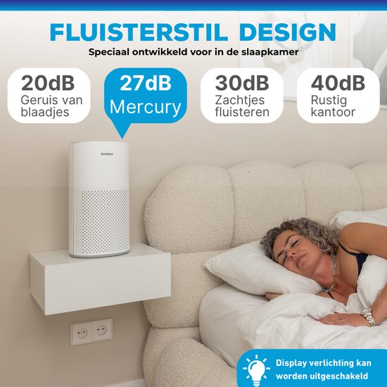 Sofresh – Luchtreiniger Met App – Voor Ruimtes Tot 30 m² & 6-in-1 Filtersysteem – Voorzien Van Hepa-filter En Luchtkwaliteitsindicator – 195 x 195 x 388 mm – Wit Kunststof