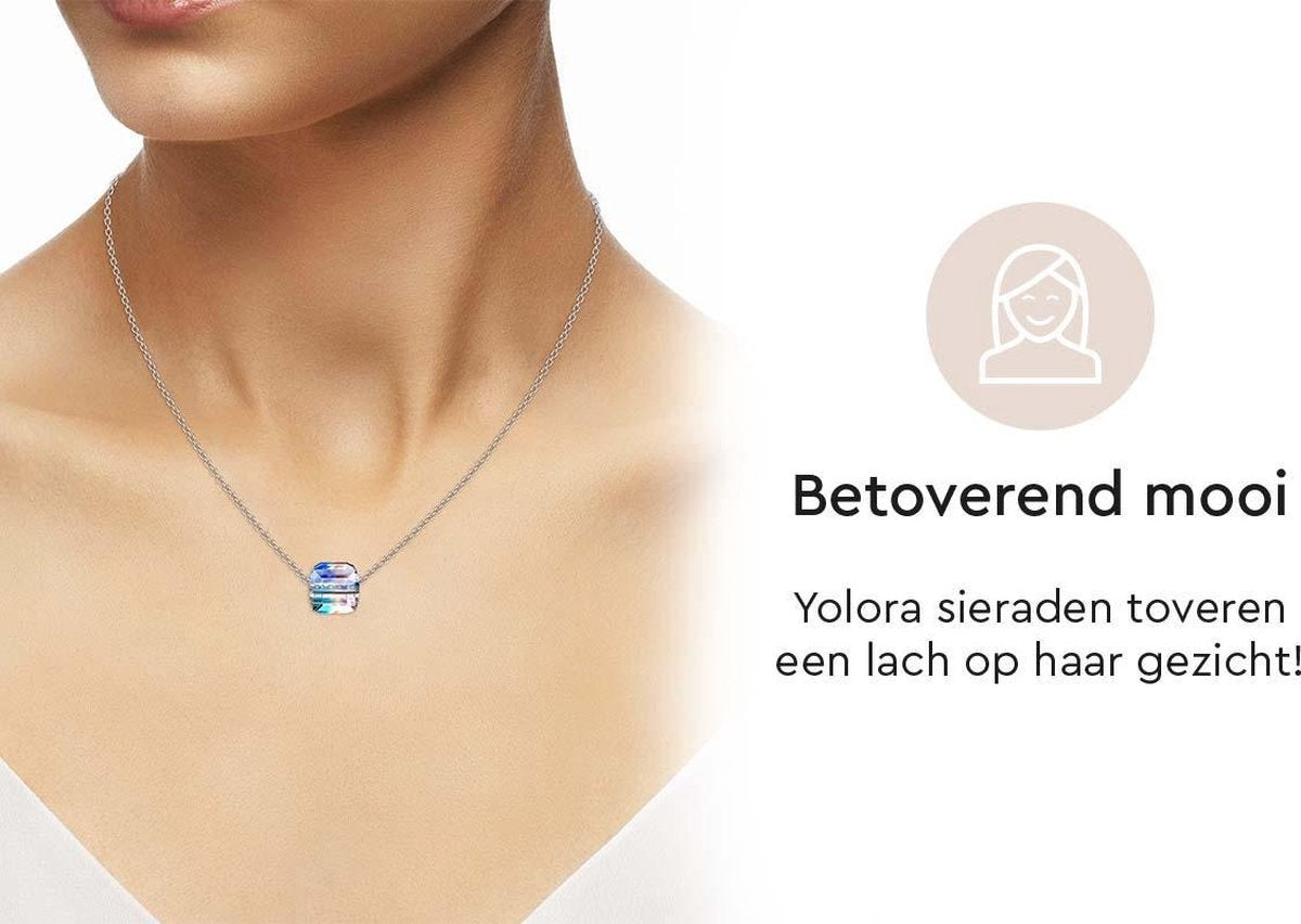 Yolora Dames Ketting met Kalpa Camaka Kristal Hanger - Zilver kleurig - 18K Witgoud Verguld - Cadeauverpakking - Moederdag Cadeautje