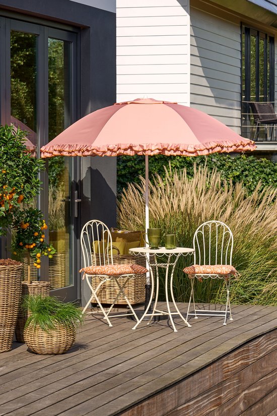 Mica Decorations Kantelbare Parasol met Ruches - Stokparasol 238 x Ø195 cm - Tuin of Balkonparasol - Polyester, Staal - Perzik