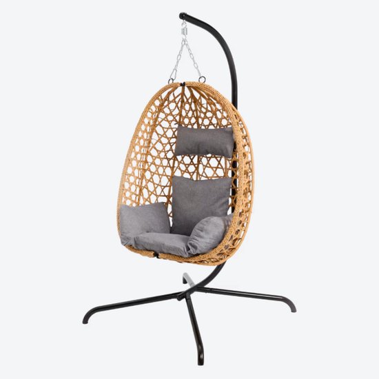 Hangstoel met Standaard en Kussens – Luxe Tuin Hangstoel voor Buiten – 150 kg Draagkracht – 103x105x195 cm