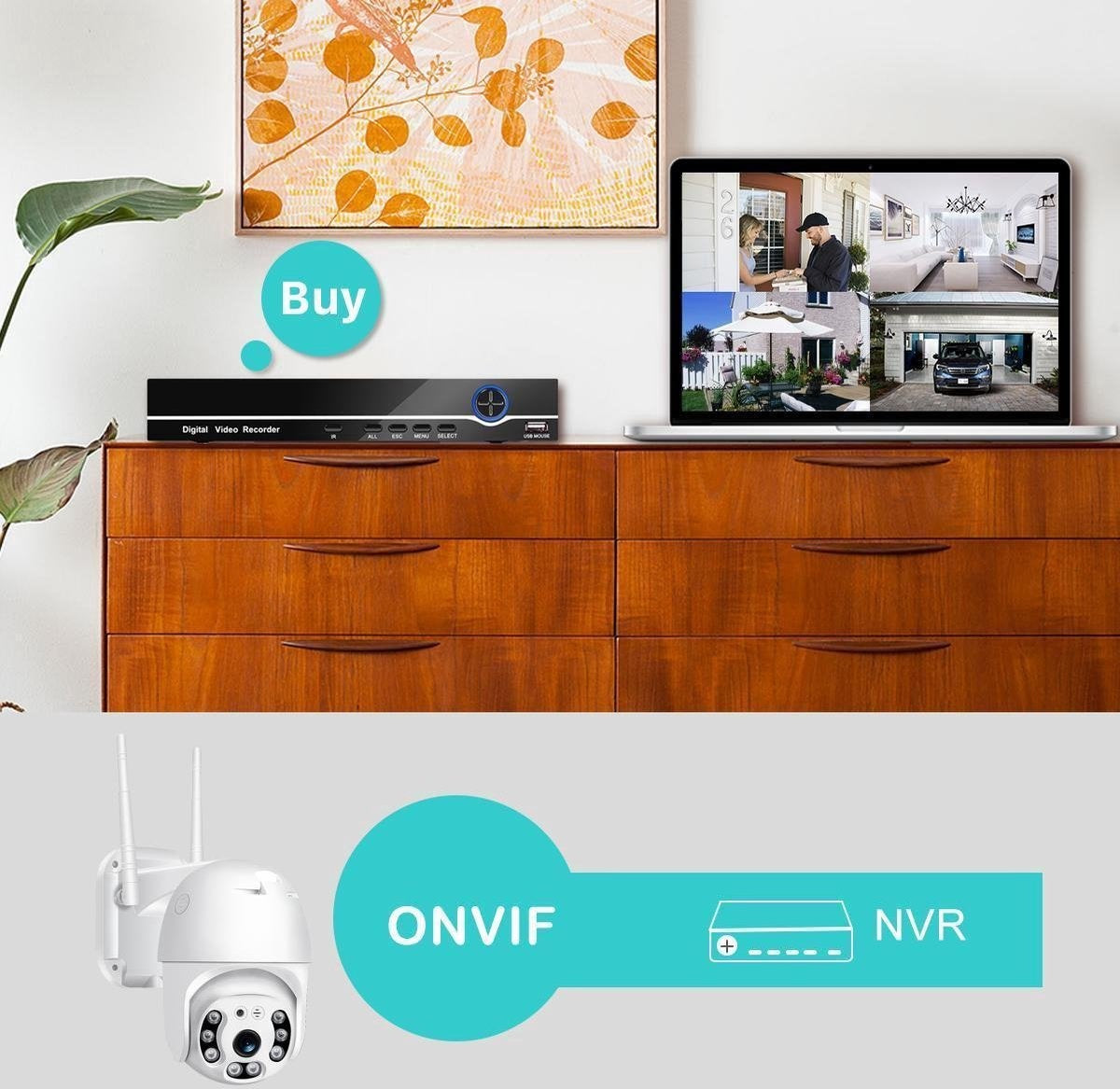 Fuegobird Full HD 1080P Wifi Smart Bewakingscamera's - PTZ IP Camera - IP66 Waterdichtheid - Binnen en Buitengebruik - Ondersteuning 2.4G/5G WIFI - ONVIF - Wit
