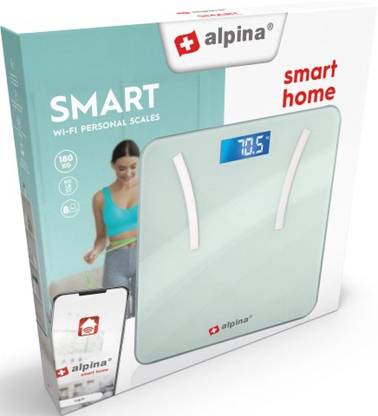 alpina Smart Home - Slimme Personenweegschaal - met Lichaamsanalyse - o.a. Gewicht, Vetpercentage en Spiermassa - met App - tot 8 Gebruikers