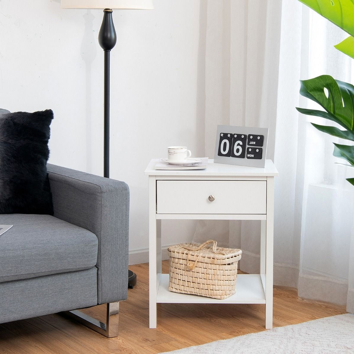 Coast bedtafel 2-fasen nacht dressoir van moderne nachtkastje met lade wit
