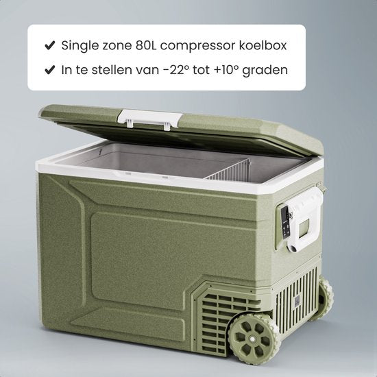Auronic Elektrische Koelbox - Compressor - 80L - 12V en 240 volt - Camping Koelkast - Frigobox Auto - Met Wielen en Hendel - Groen
