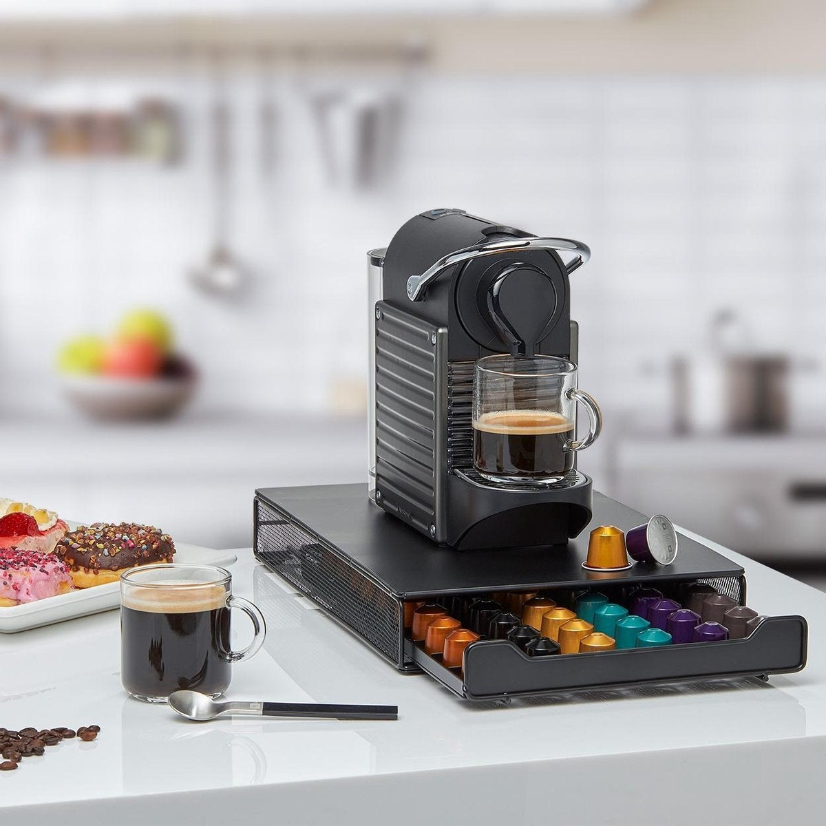 KitchenBrothers Capsulehouder met Lade - Geschikt voor Nespresso - 60 Cups - Zwart