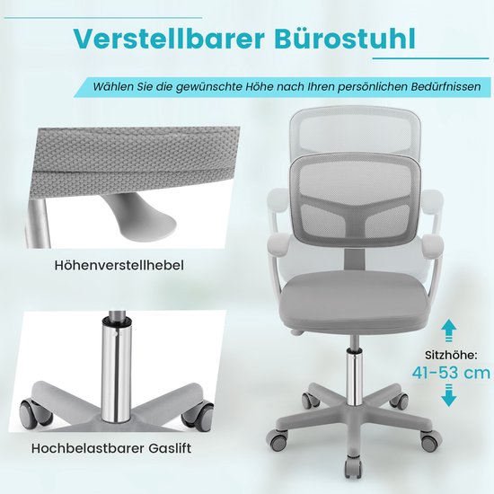 Coast 360° draaibare kinderbureaustoel - 80-91,5 cm - voor kinderen van 3 tot 10 jaar oud - grijs