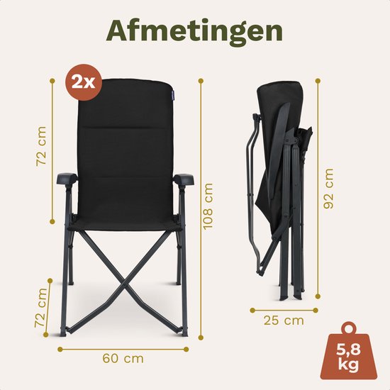 TRVLMORE Campingstoelen Luxe - Opvouwbaar - 2-Pack - 150KG Draagvermogen - Incl. Draagtas - Klapstoel - Kampeerstoel - Vouwstoel - Zwart