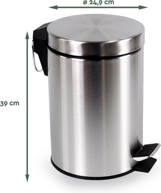 BRASQ Pedaalemmer 12 Liter - RVS - PB112 - Prullenbak met uitneembare Pedaalemmer - Prullenbak - Vuilnisbak - Vuilbak - Afvalbak - Badkamer of toilet