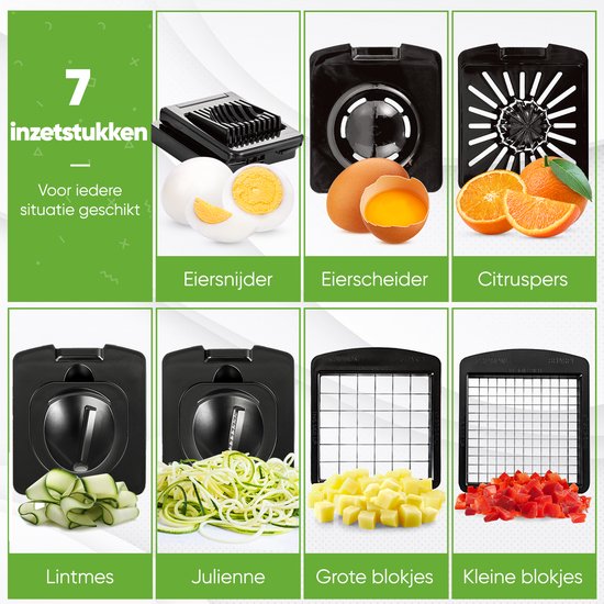 Stosh Mandoline - Groentesnijder - Uiensnijder - Spiraalsnijder - 7 Delig - BPA vrij - Zwart