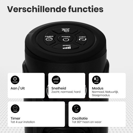 Auronic Torenventilator - Staande Ventilator met Afstandsbediening - Vloerventilator - Timer - Kolomventilator - Fan - 55W - 45dB - 118cm - Zwart