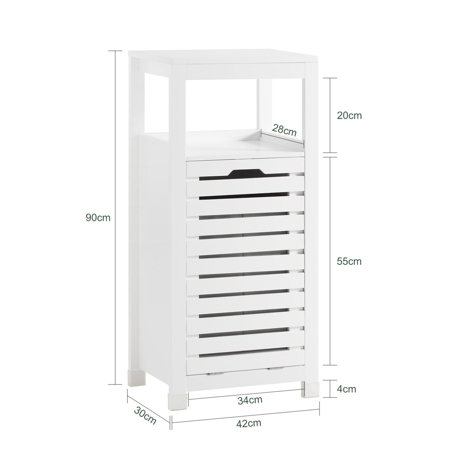 SoBuy BZR67-W Badkamermeubel - Kantelbare Wasmand - Wit MDF hout - 42x30x90 cm
