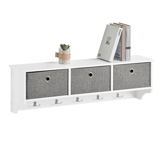 SoBuy FRG282-W Kapstok Met Wandplank - 3 Linnen Mandjes - Wit - 100x20x30 cm - Hout