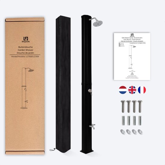 LifeGoods Buitendouche - Solar - Tuindouche - 360° Draaibare Douchekop - 35L - Zwart