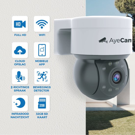 AyeCam Beveiligingscamera voor Buiten - 360PRO - FULL HD - Bewakingscamera - Incl. 32GB SD