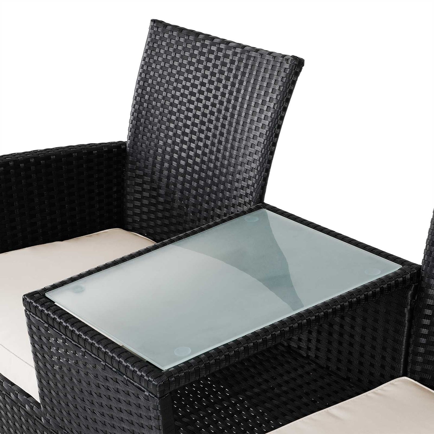 Casaria Polyrattan Tuinbank - Incl. Kussen Tafel 143x55x88 cm Zwart