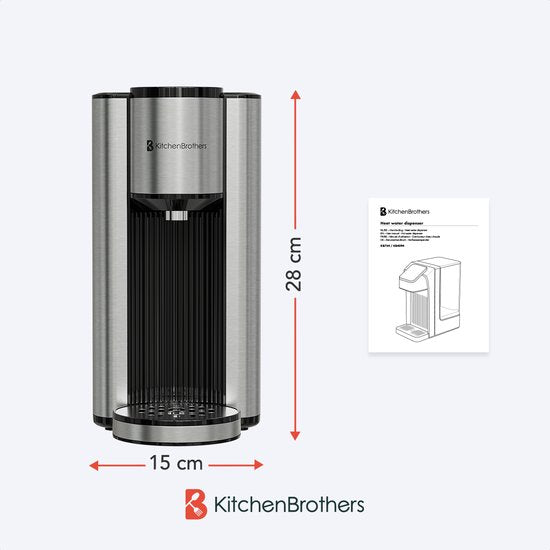 KitchenBrothers Heetwaterdispenser - 2.5L - Instant Waterkoker - BPA en PFAS Vrij - 3 standen van 150 t/m 300 ml - Heetwatertap - 40-100°C - RVS