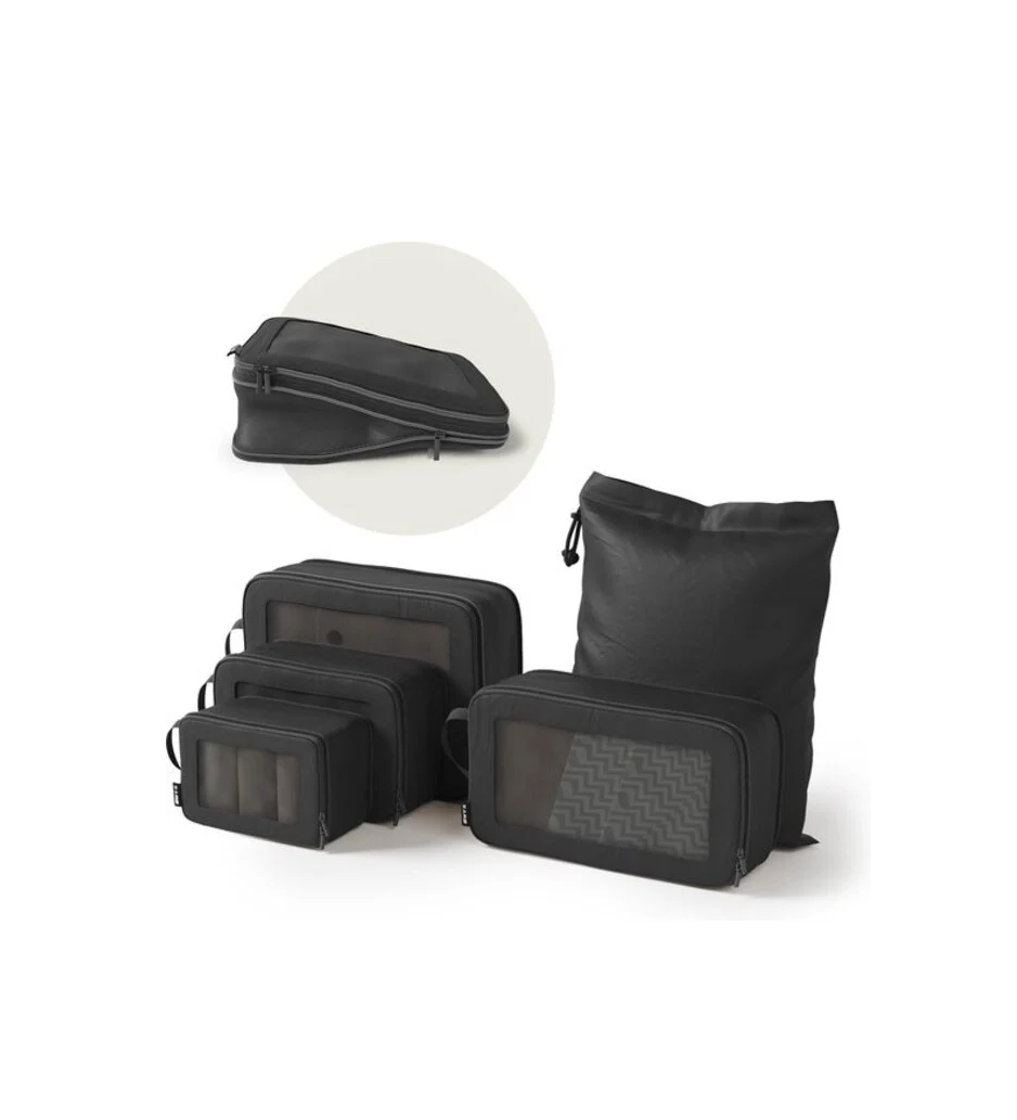 ONYX Compressie Packing Cubes - 5 stuks - Koffer Organizer Set - Compressie rits - Voor koffers en tassen - Bagage & Backpack Compression - Zwart
