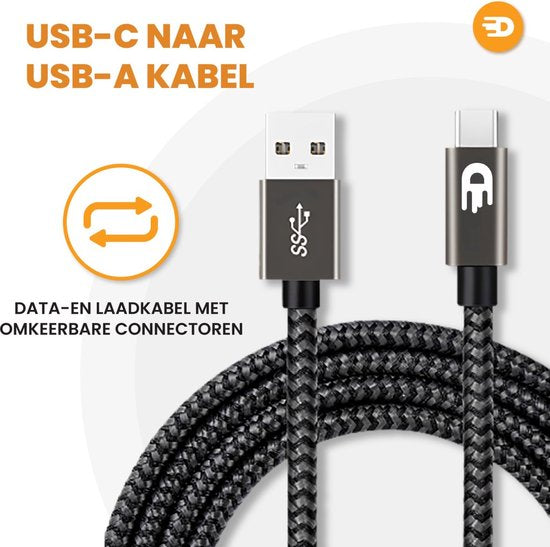 Drivv. USB naar USB C Kabel - Snellader - USB C Data en Oplaadkabel - Kort - 1 Meter - Geschikt voor Samsung, iPhone 15 & Meer - Modern Grey
