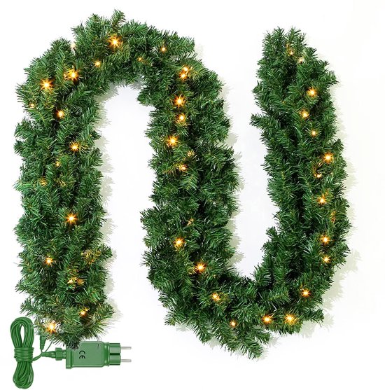 Nordlandia guirlande met verlichting - Timer - Kerstversiering - 270 cm - Kerstslinger - Kerstdecoratie - 35 LED - Stekker