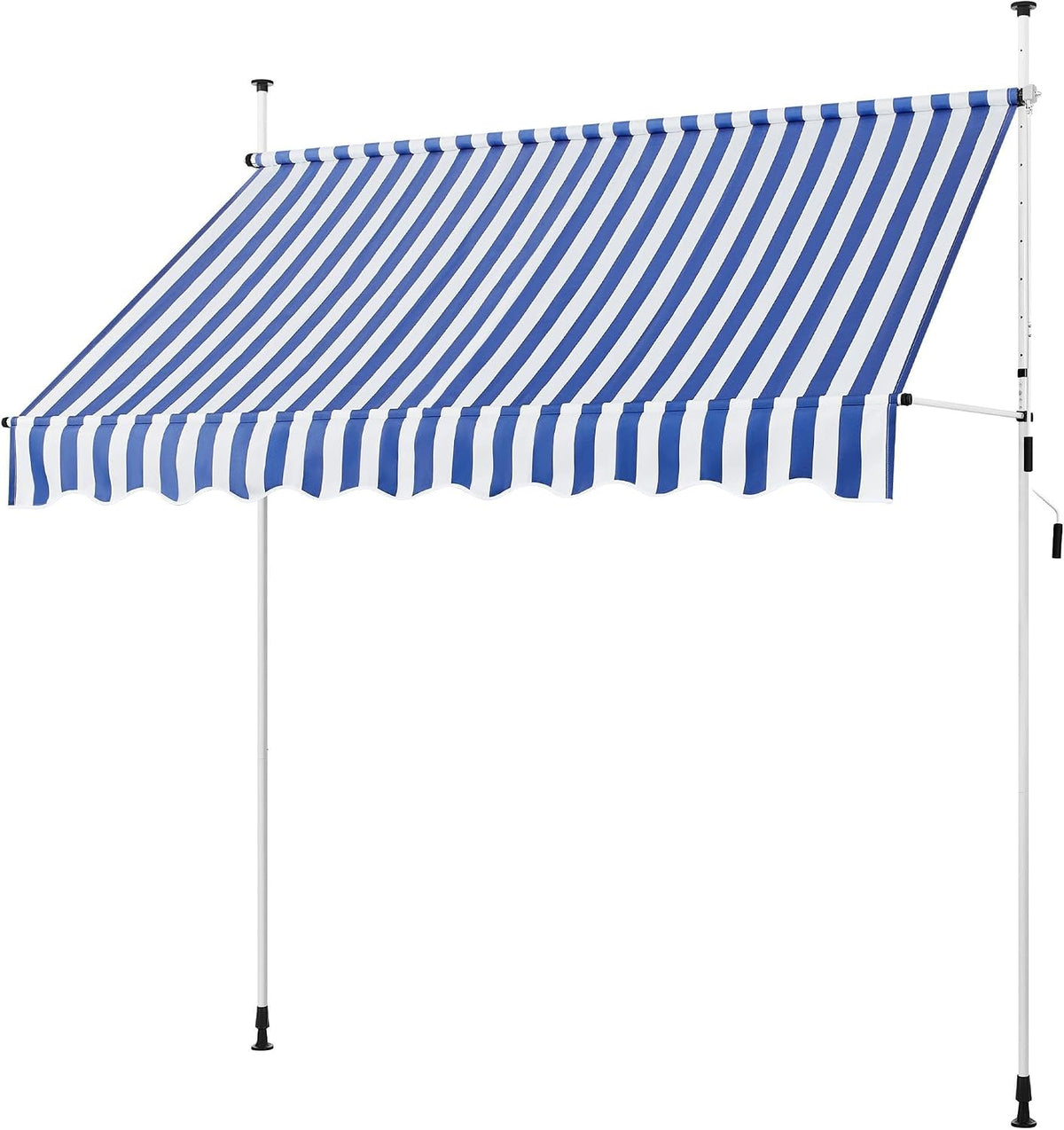 Yaheetech Balkonmarkise - Klemmmarkise met Handkurbel 250 cm - Höhenverstellbar - Blauw-Wit
