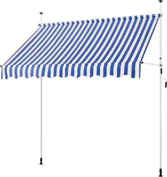 Yaheetech Balkonmarkise - Klemmmarkise met Handkurbel 250 cm - Höhenverstellbar - Blauw-Wit