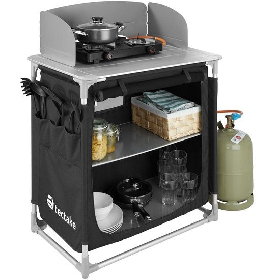 tectake - campingkeuken 76x53,5x107cm zwart - 403346