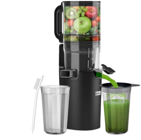 LEBENLANG Slow Juicer – Verticale Sapcentrifuge met 12 cm Invoeropening – 300W – Inclusief 2 Sapbekers – BPA-vrij – Voor Hele Groenten en Fruit
