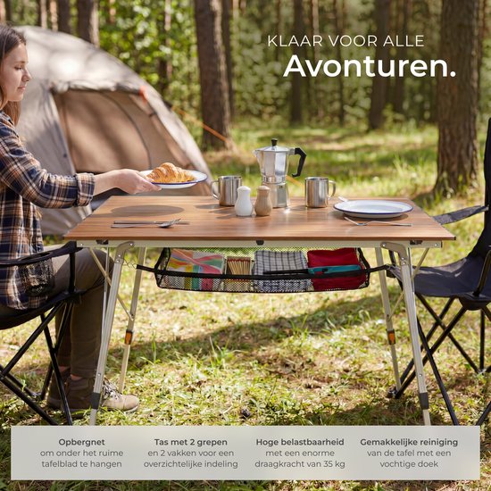 tectake® Campingtafel - 90 x 52 x 47 - 70 cm - Klaptafel van Aluminium - Oprolbaar Tafelblad - Vouwtafel - Reistafel - Tuintafel - Weerbestendig - In hoogte verstelbaar - Draagtas - Inklapbaar - Houtlook