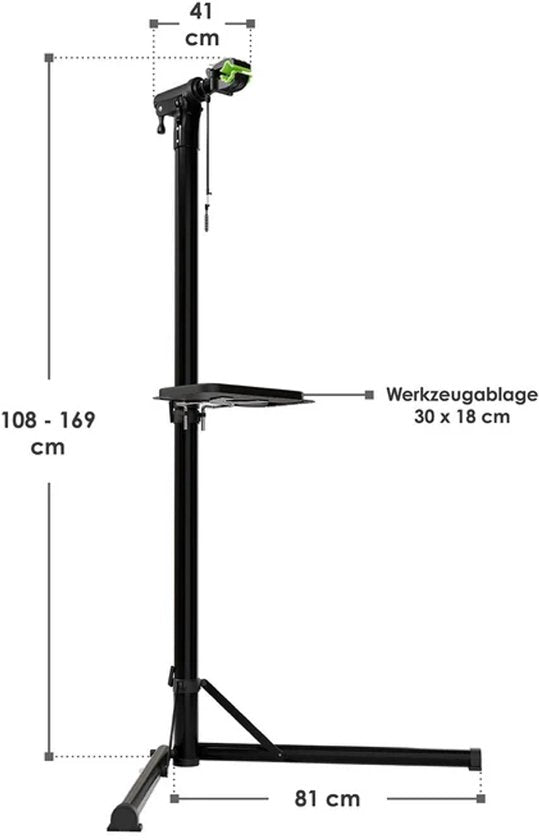 Juskys Opvouwbare fietsreparatiestandaard - 50 kg belastbaar - antislipvoetjes - opbergzak - kunststof - zwart
