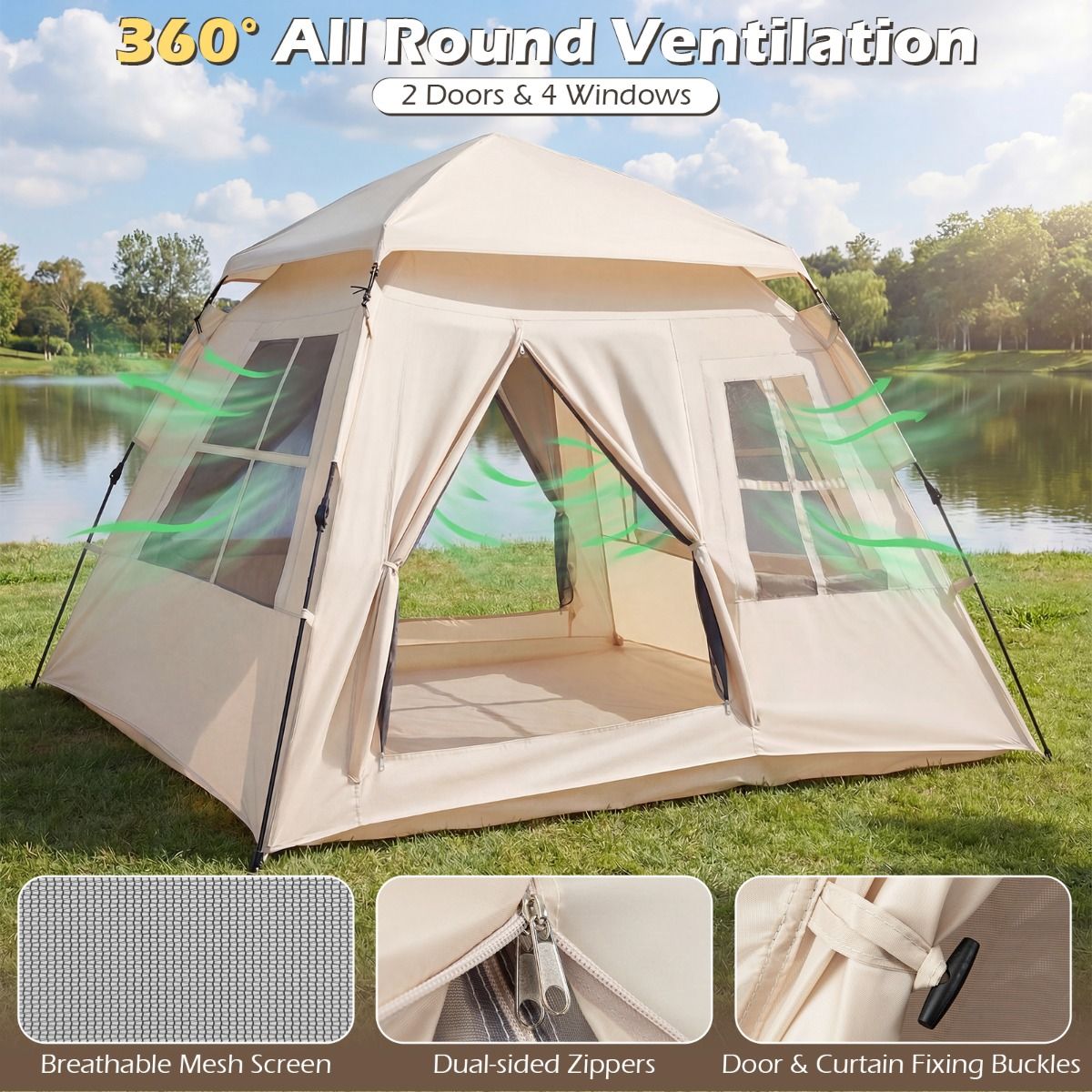 Coast Pop-up familietent - snel opzetbaar - 4 personen - beige
