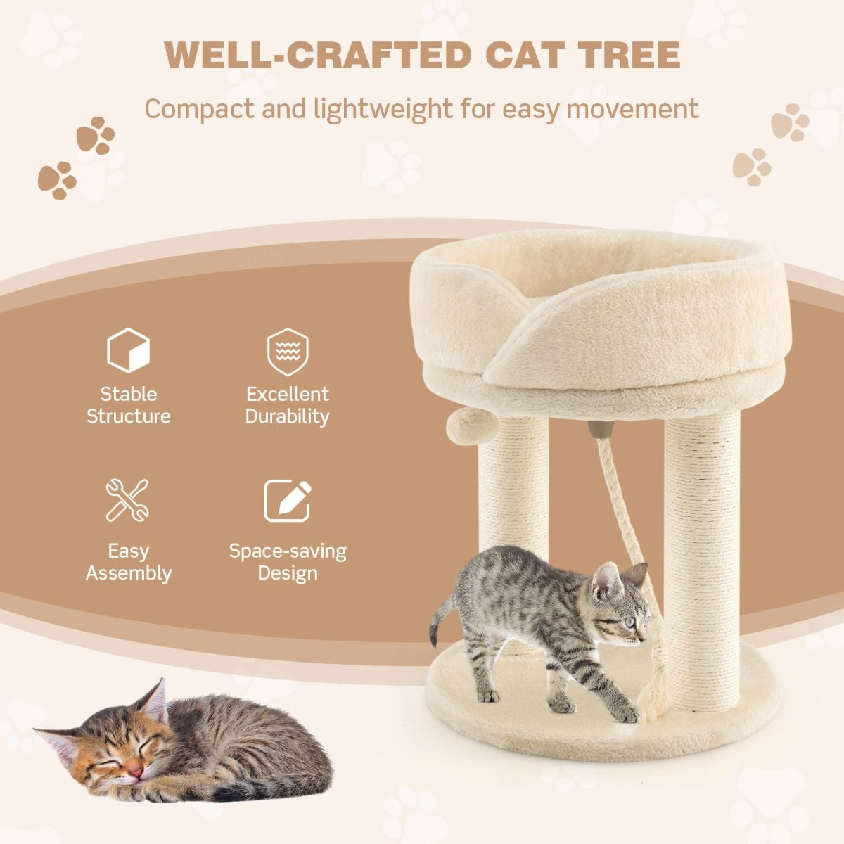 Coast Cat Tree Cat krabpaal met zachte stoel sistale toren voor katten beige