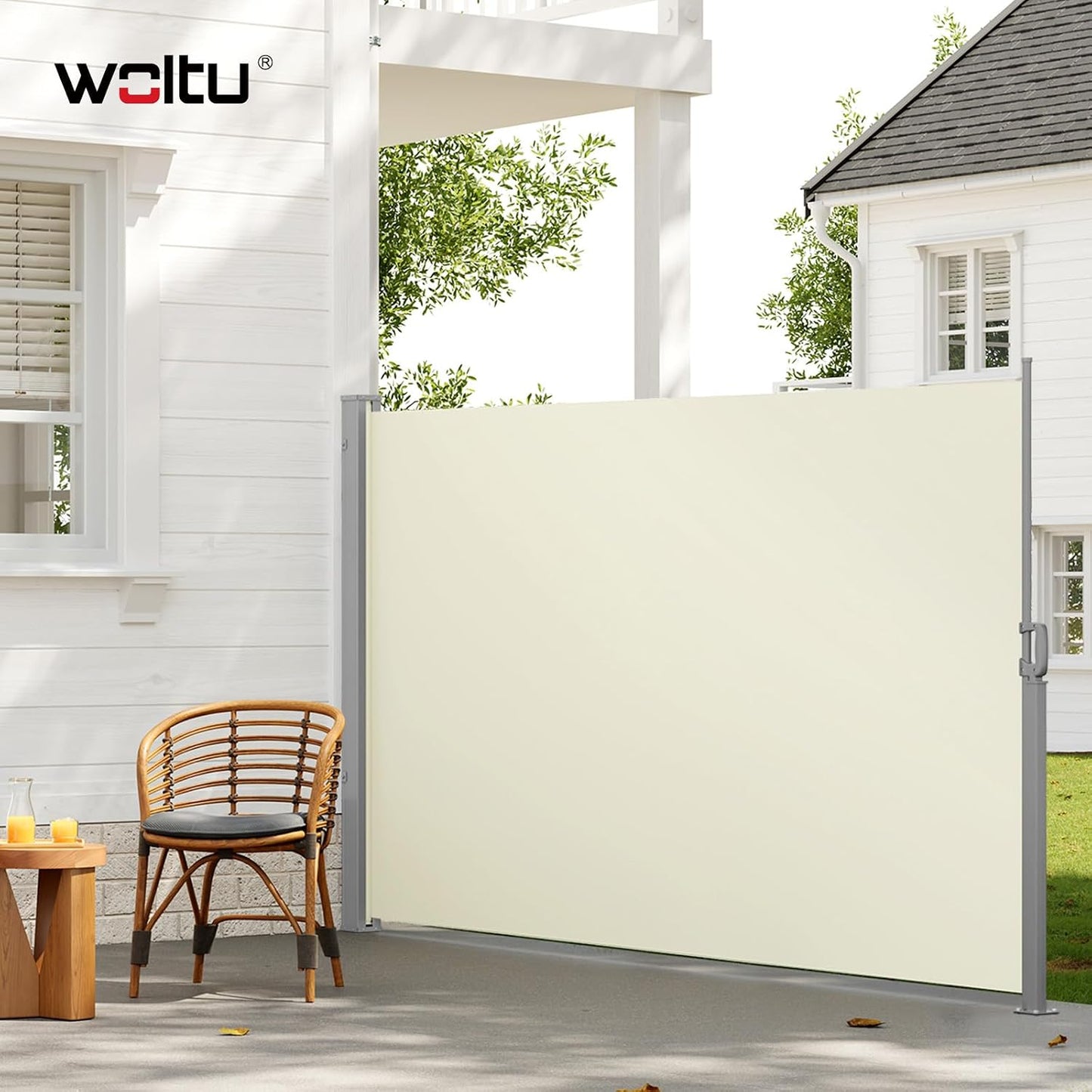 WOLTU Zijmarkies Intrekbaar 180 x 350 cm - Inkijkbescherming - Zonwering en Winddicht - Crème