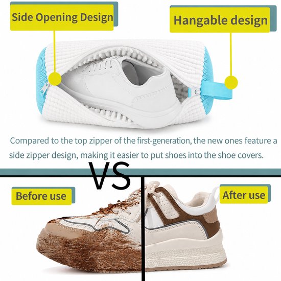 BOTC Schoenen Waszak Set - 2 Stuks - Herbruikbare Waszak voor Schoenen – 360° Diepe Reiniging met Microvezel - Beschermende Schoenen Waszak voor Wasmachine en Droger - Wit en blauw
