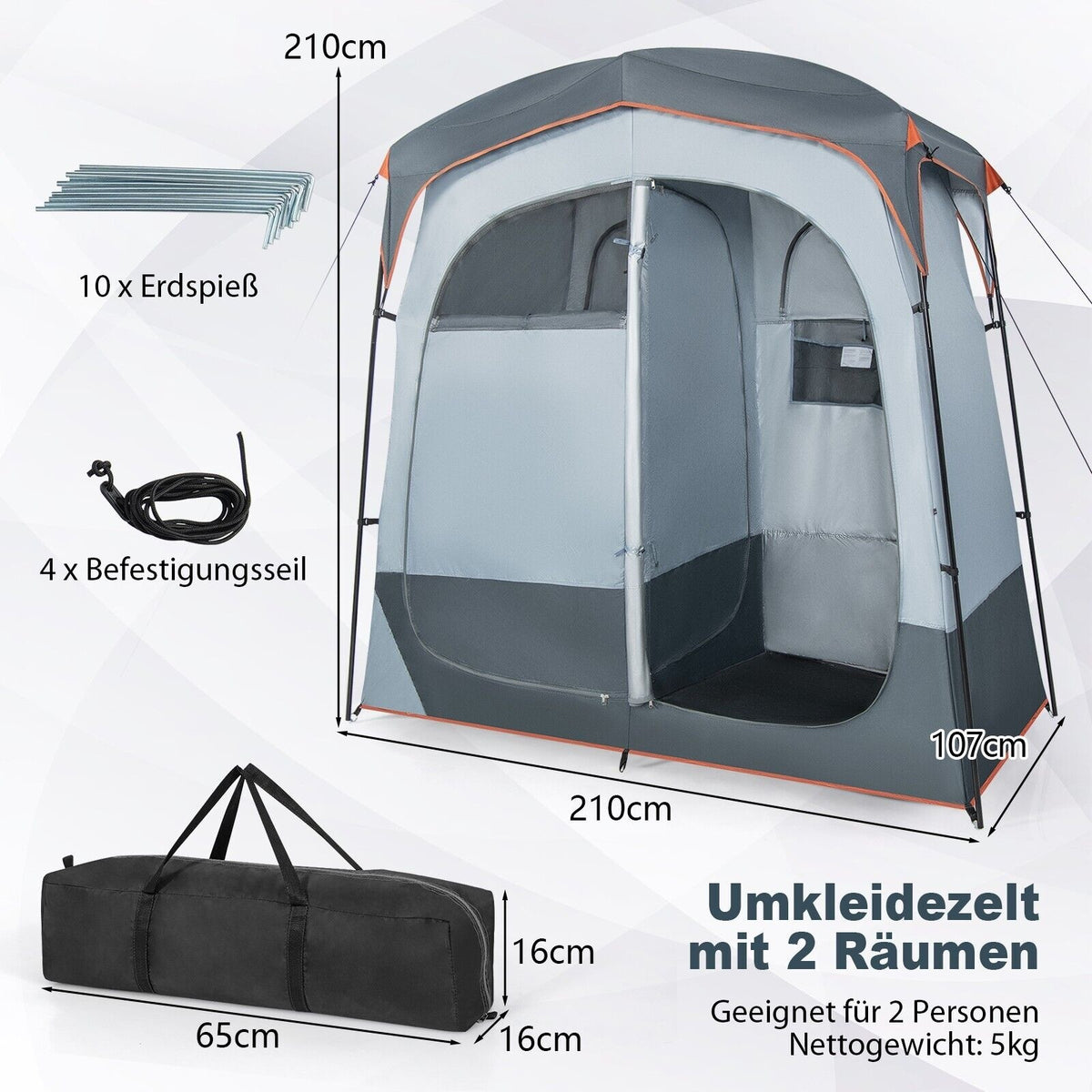Coast douche en omkleedtent - 2 persoons - 210 x 106 x 210 cm - grijs