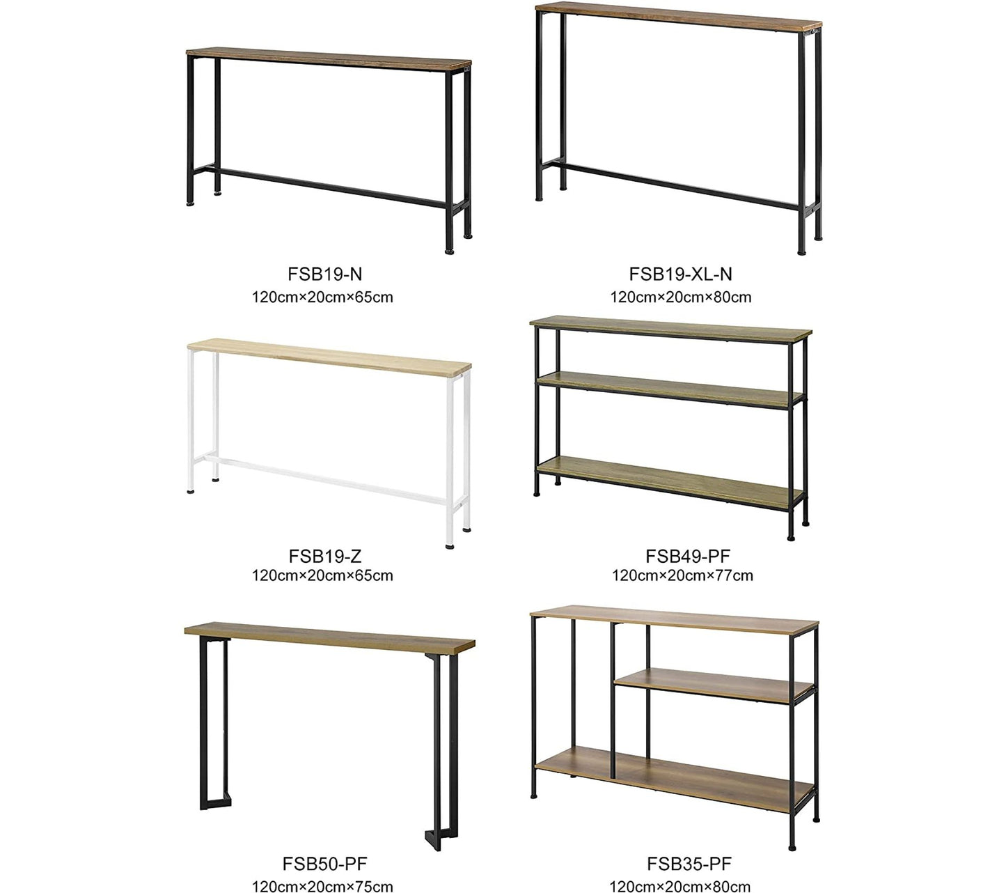 SoBuy Consoletafel - Metalen Hal - Naturel/Wit - 120x65x20cm