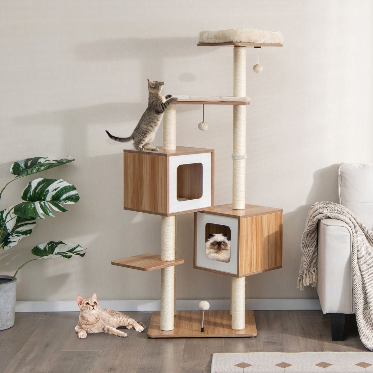 Coast Krabpaal voor Katten met 6 Verdiepingen - 163 x 48 x 58 cm - Beige/Natuurkleur